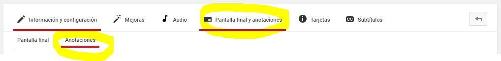 Opción anotaciones menu youtube